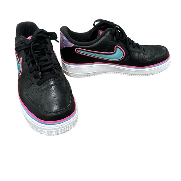 NIKE AIR FORCE 1 LOW SPORT NBA BLACK BLUE GALE LASER FUCHSIA NEON SIZE 10.5 - Picture 2 of 16